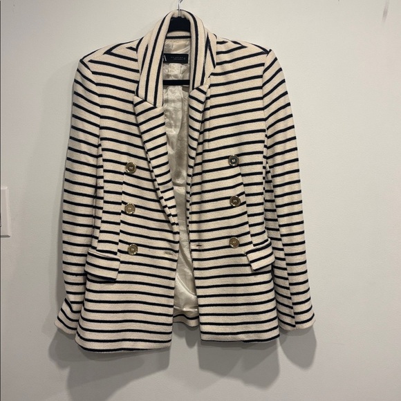 Zara Dark Blue and White Striped Blazer - Picture 5 of 13